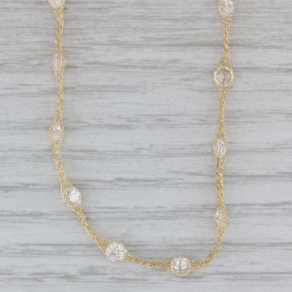 Gray New Cubic Zirconia Station Necklace 14k Yellow Gold 17.5" Rope Mesh Chain