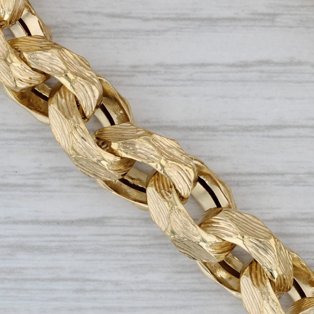 Gray Woodgrain Cable Chain Bracelet 18k Yellow Gold 7.75" 12mm