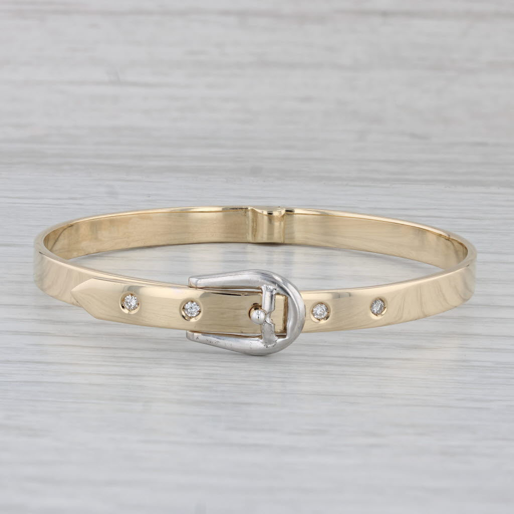 Gray 0.12ctw Diamond Accented Belt Bangle Bracelet 14k Gold 6.5"