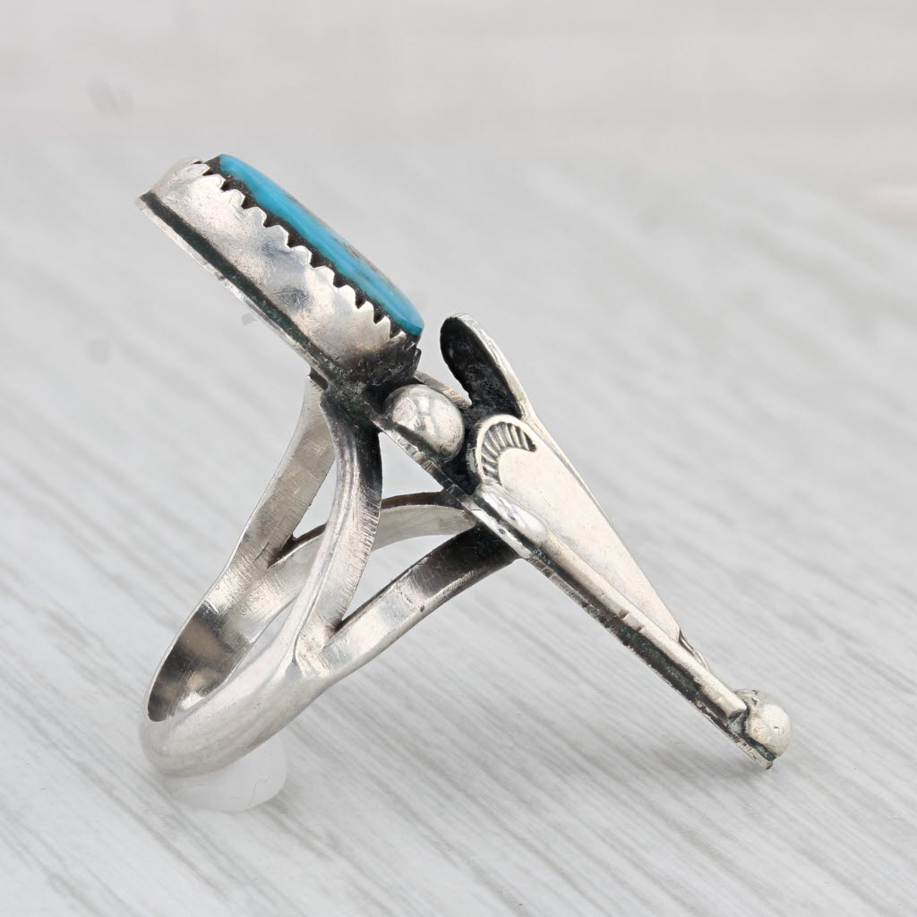 Light Gray Vintage Native American Turquoise Statement Ring Sterling Silver Size 5.25