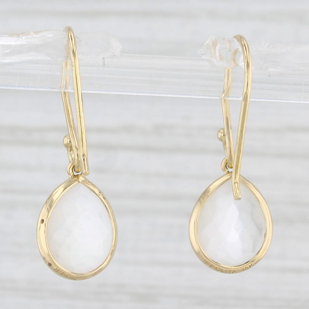 Light Gray Ippolita Mother of Pearl Quartz Teardrop Earrings 18k Gold Pear Solitaires