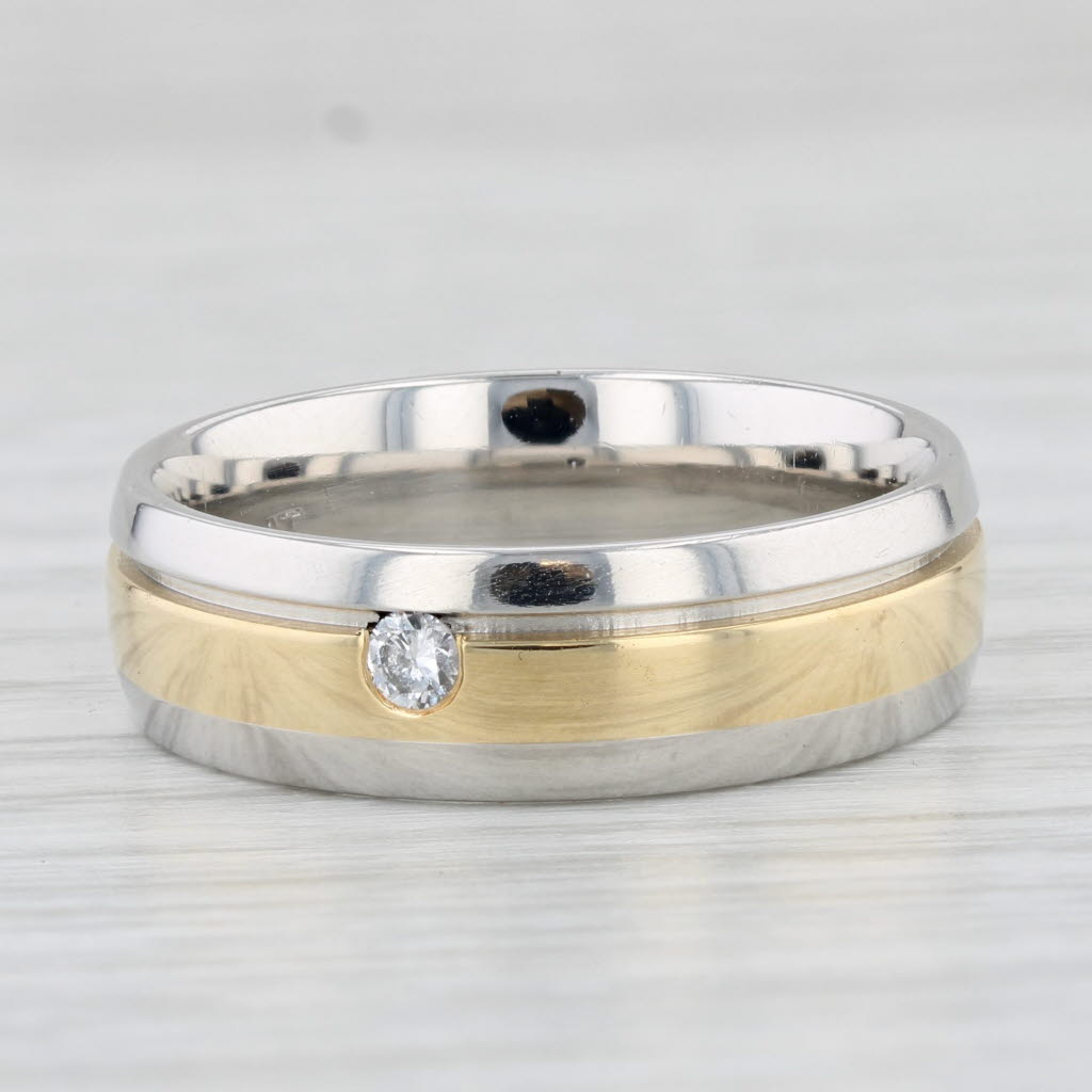 Light Gray Diamond Men's 2-Toned Wedding Band 18k Gold Platinum Size 8.75 Ring