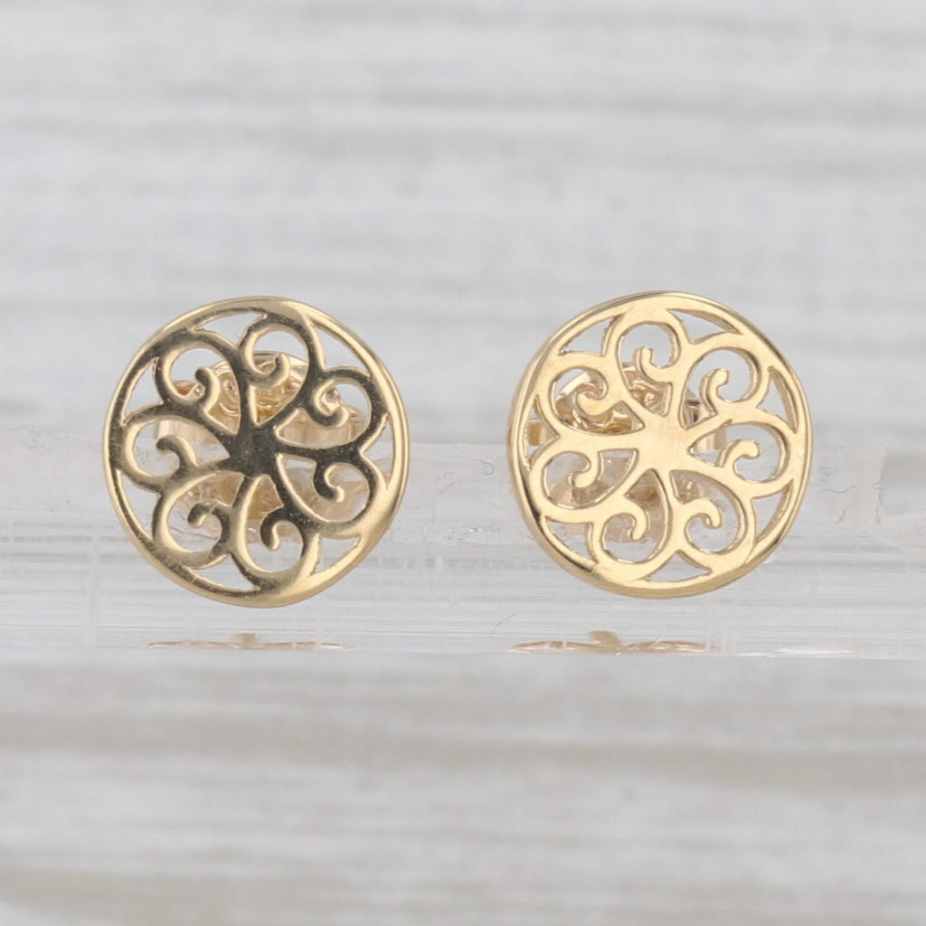 Ornate Flower Stud Earrings 18k Yellow Gold Small Round Studs