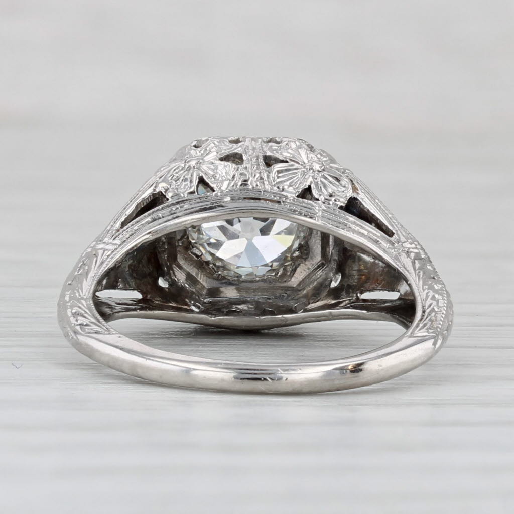 Light Gray Art Deco 1.08ct Old European Diamond Engagement Ring 18k Gold Floral Sz 5.25 GIA