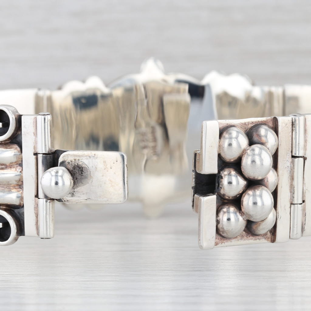 Vintage Panel Link Statement Bangle Bracelet Sterling Silver 7.5" 29.4mm Mexico