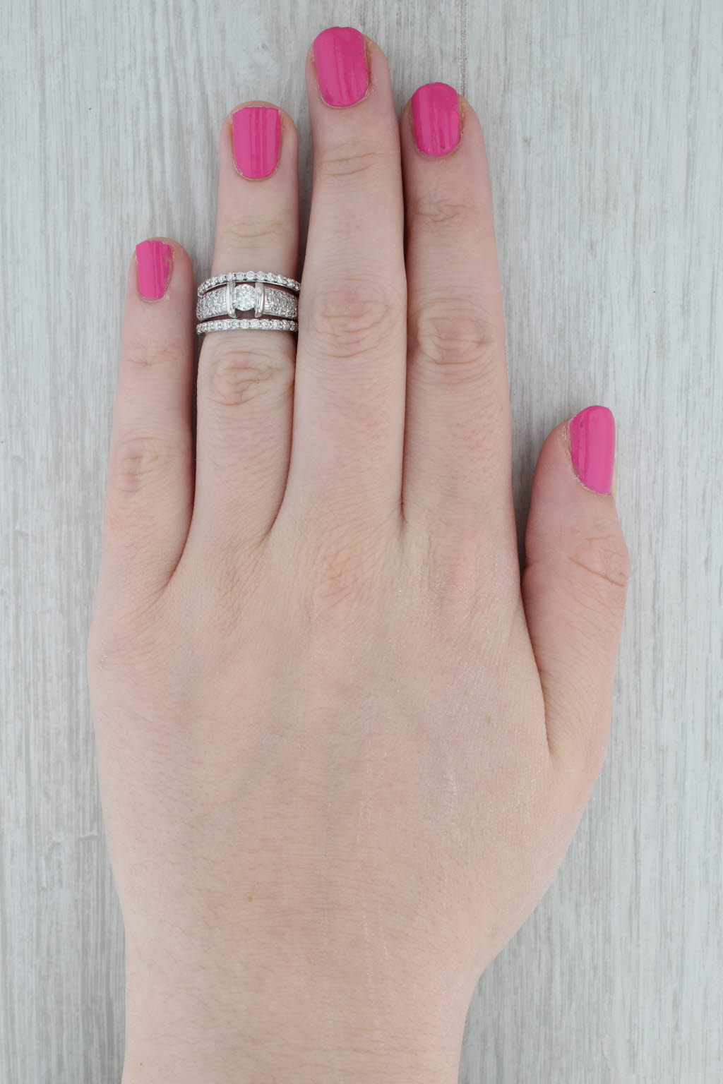 Gray 1.34ctw Diamond Engagement Ring 2 Wedding Band Bridal Set 14k White Gold Sz 4.75