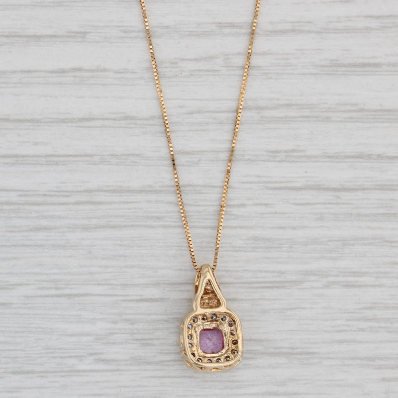 Light Gray 1.05ctw Pink Sapphire Diamond Halo Pendant Necklace 14k Gold 18" Box Chain