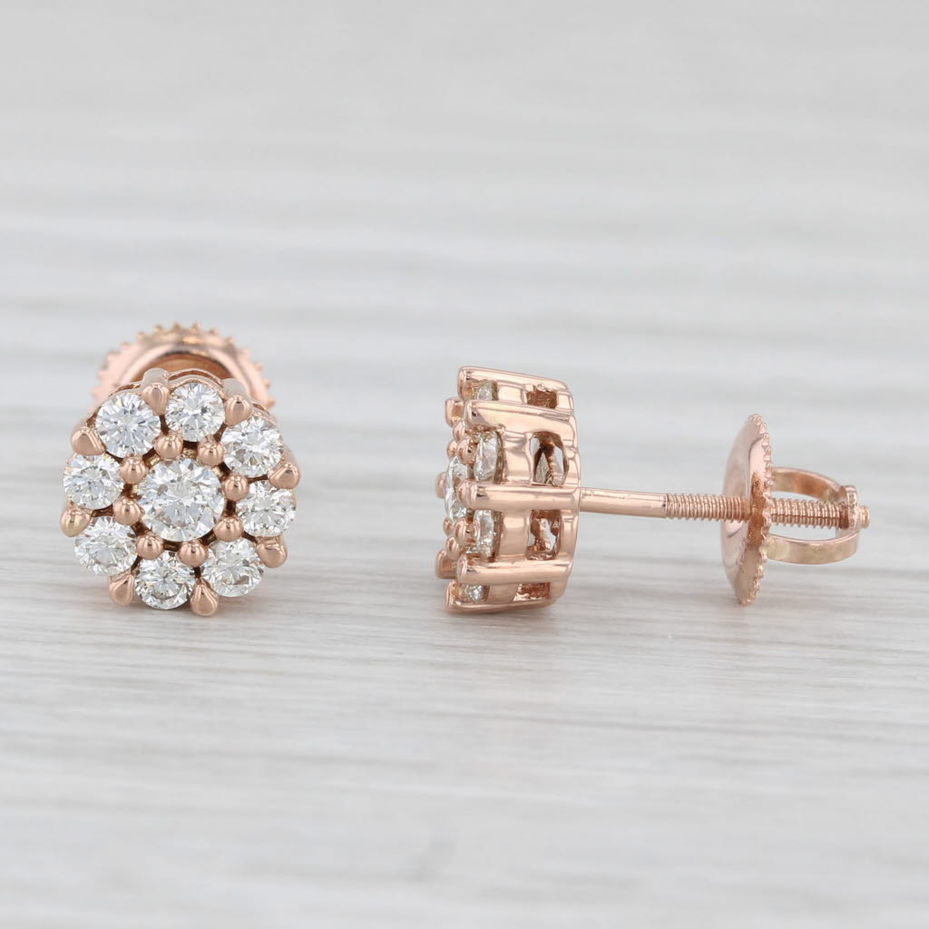 Light Gray 0.60ctw Diamond Cluster Stud Earrings 10k Rose Gold Screw Back Studs