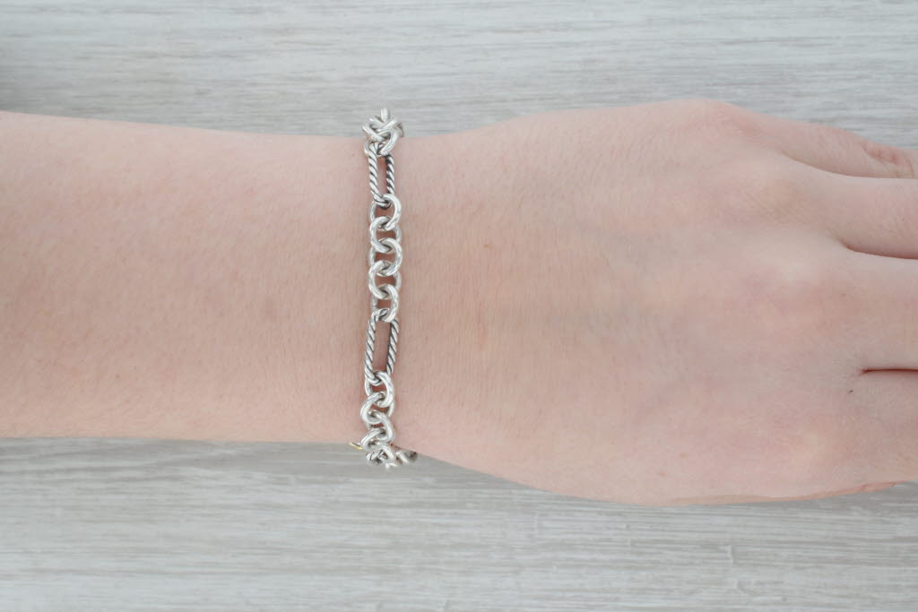 Dark Gray David Yurman Figaro Toggle 7" Heart Charm Bracelet Sterling Silver 18k Gold