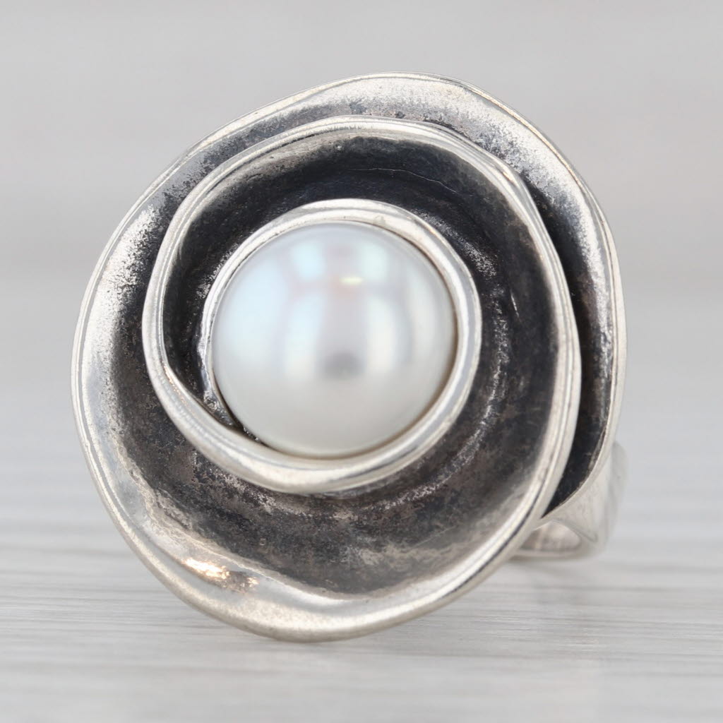 Light Gray Silpada 8.5mm Cultured Pearl Swirl Ring Rose Lily R2121 Sterling Silver Size 6