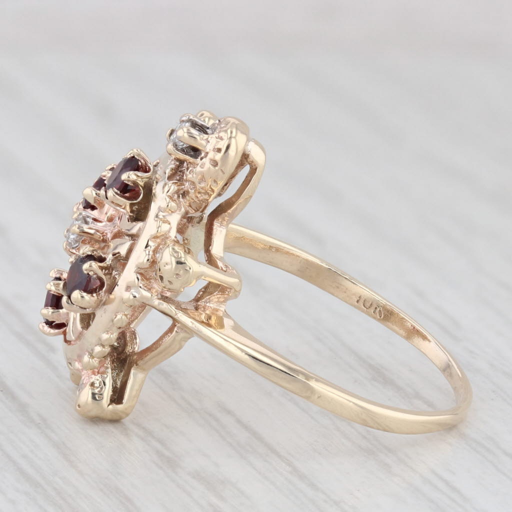 Light Gray Garnet and Diamond Turtle 10k Yellow Gold Size 8 Ring