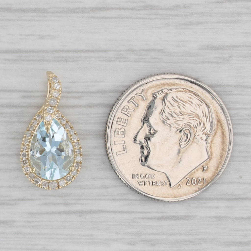 Gray 1.20ctw Aquamarine Diamond Teardrop Pendant 10k Yellow Gold