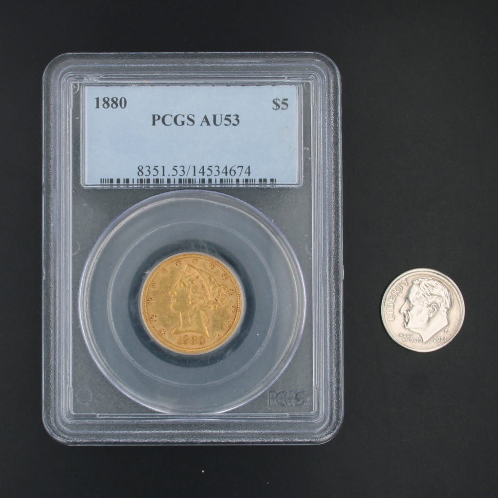 1880 Liberty Fine Gold Coin US $5 Eagle AU53 PCGS Certificate Case