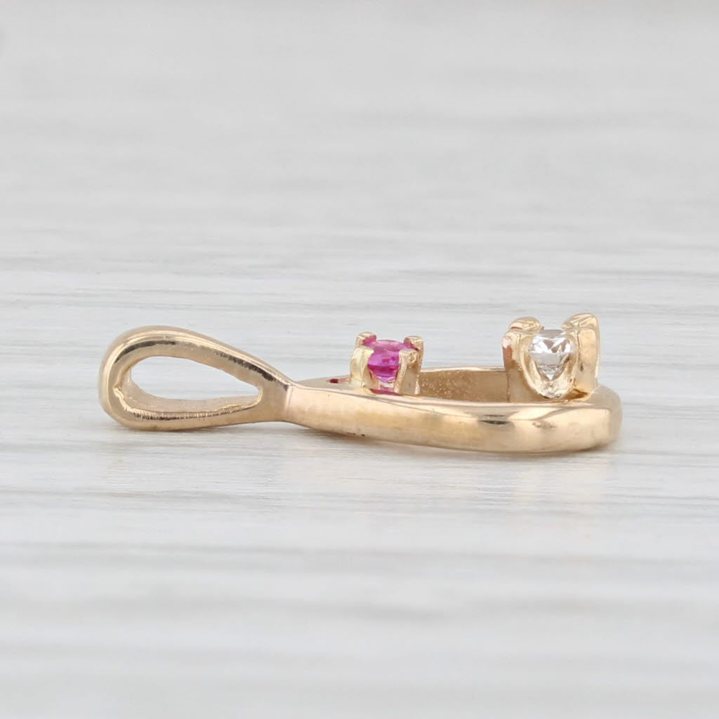 Light Gray Small Cubic Zirconia Lab Created Ruby Teardrop Pendant 14k Yellow Gold