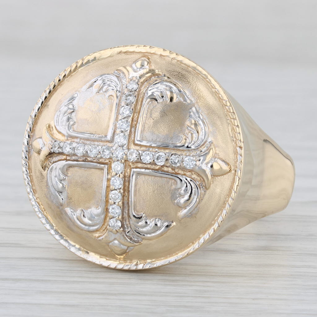 Light Gray 0.23ctw Diamond Cross Ring 14k Yellow Gold Size 13.25 Men's Signet
