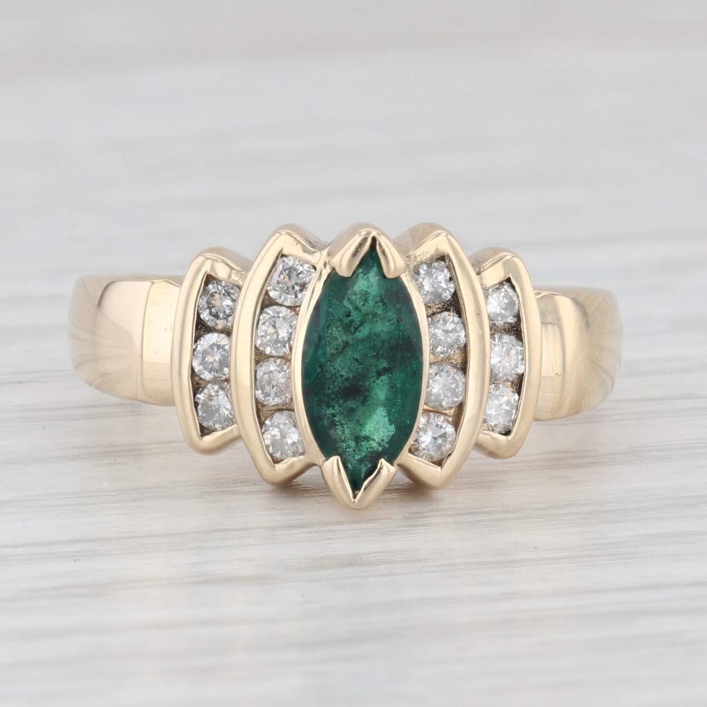 Light Gray 1.07ctw Marquise Emerald Diamond Ring 14k Yellow Gold Size 7.75