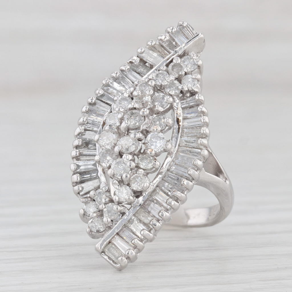 Light Gray 2.20ctw Diamond Cluster Cocktail Ring 14k White Gold Size 6.25