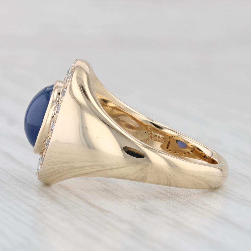 Light Gray Blue Star Sapphire 0.50ctw Diamond Halo Ring 14k Yellow Gold Size 8.25