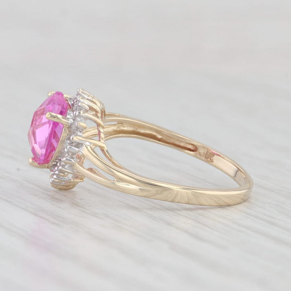 2.02ctw Lab Created Pink Sapphire Diamond Halo Heart Ring 10k Yellow Gold