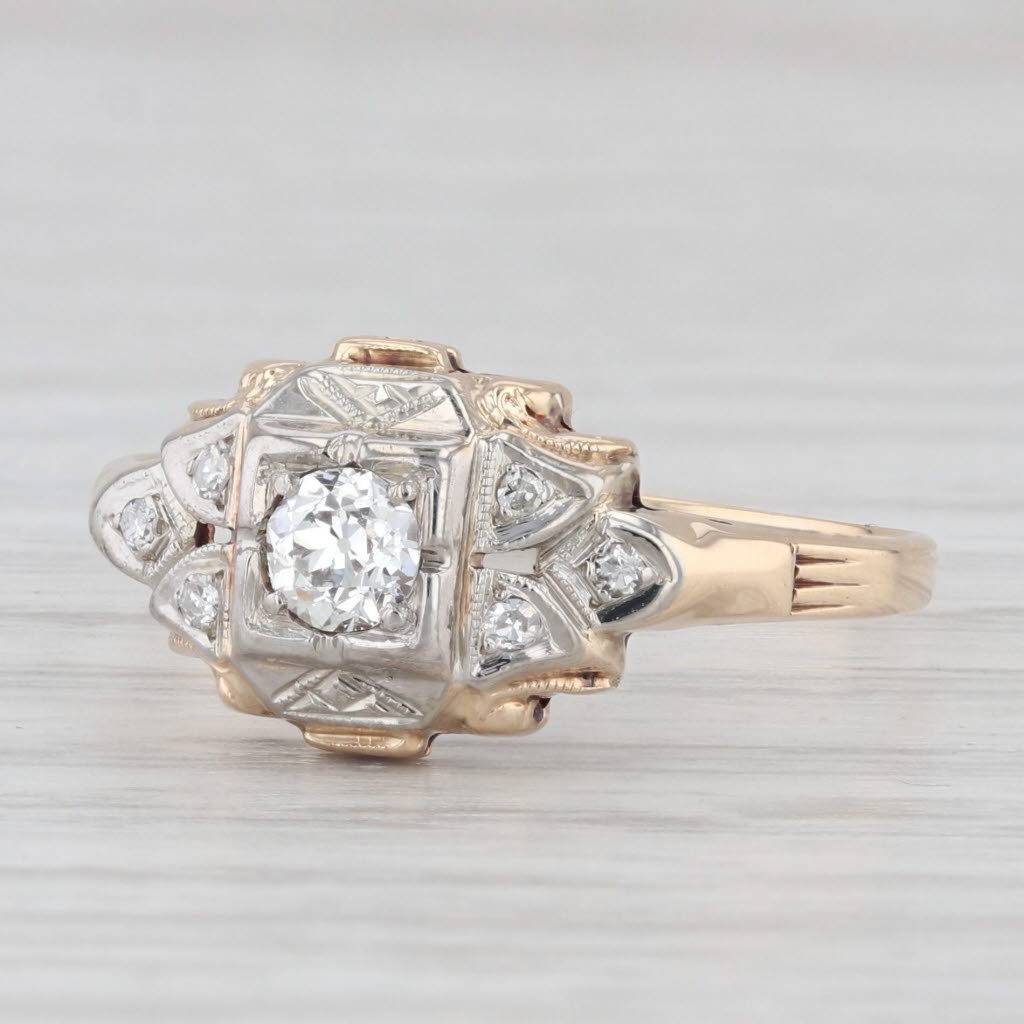 Light Gray Vintage 0.30ctw Diamond Engagement Ring 14k Yellow Gold Size 8.5