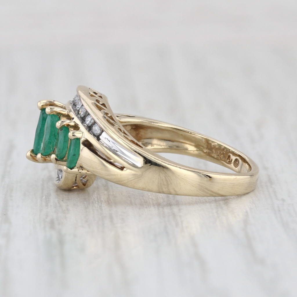 0.87ctw Tiered Emerald Diamond Bypass Ring 10k Yellow Gold Size 7