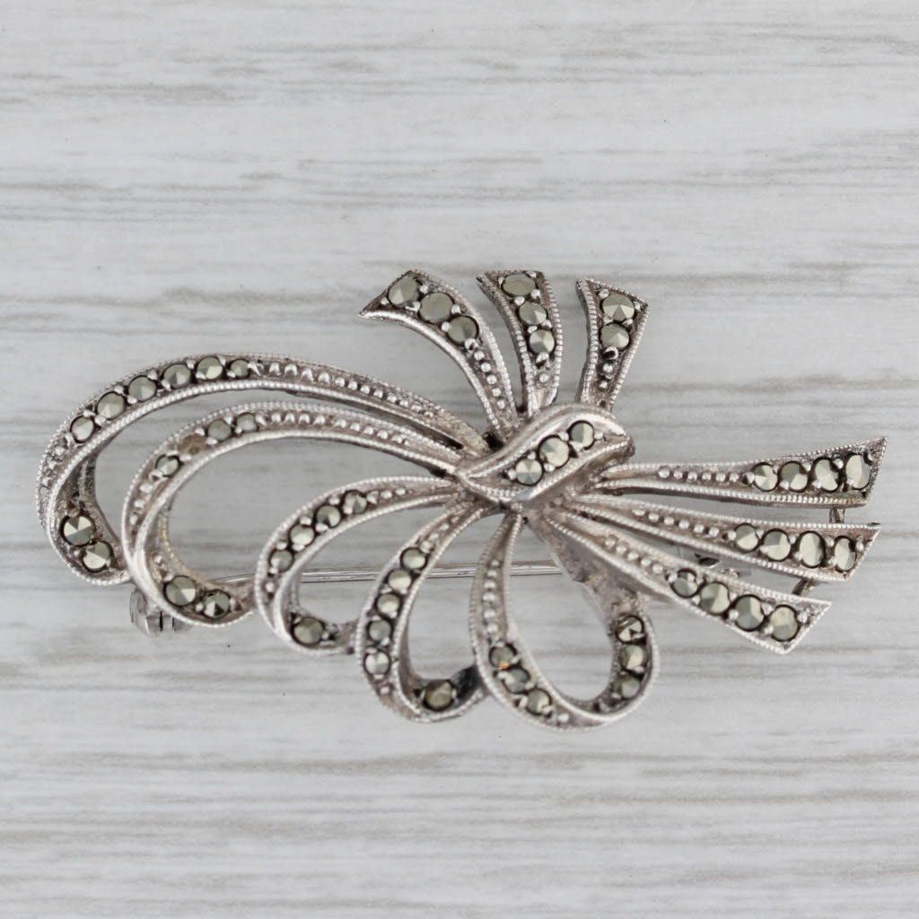 Marcasite Antique Silver Brooches Marcasite Ornate Bow Brooch