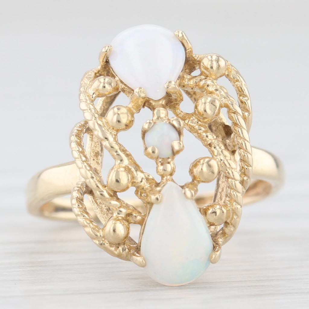 Light Gray Pearl Cabochon Opal Openwork Ring 10k Yellow Gold Size 4.75