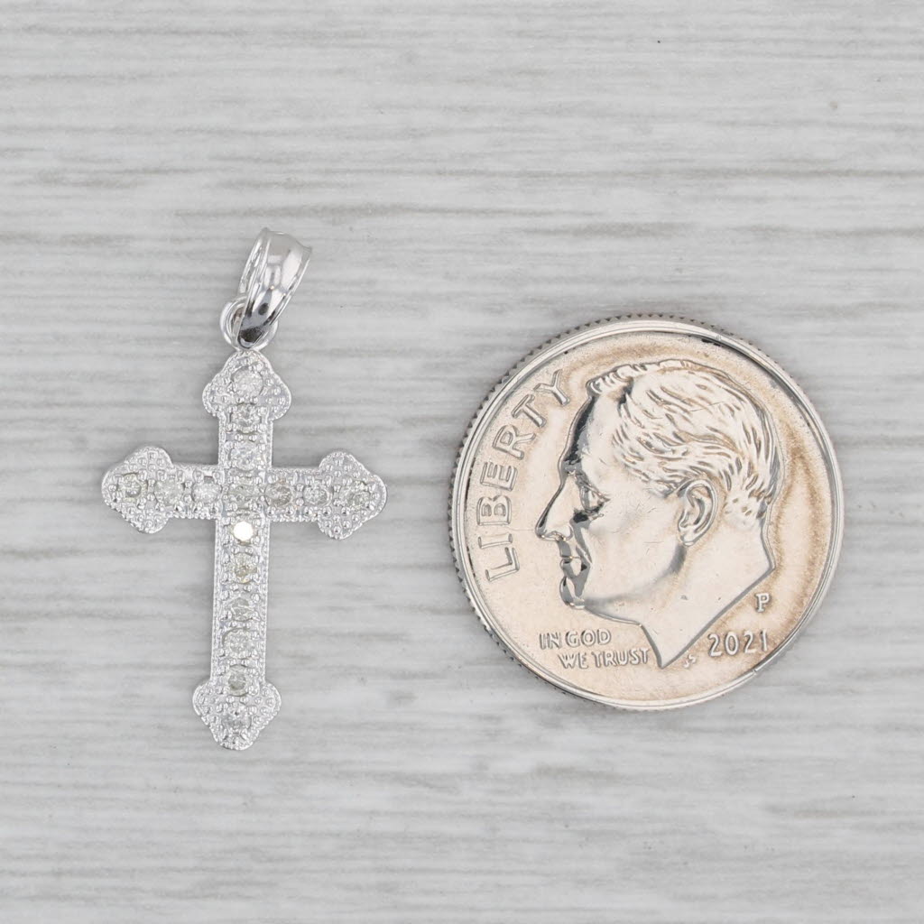Gray 0.15ctw Diamond Cross Pendant 14k White Gold Religious Jewelry