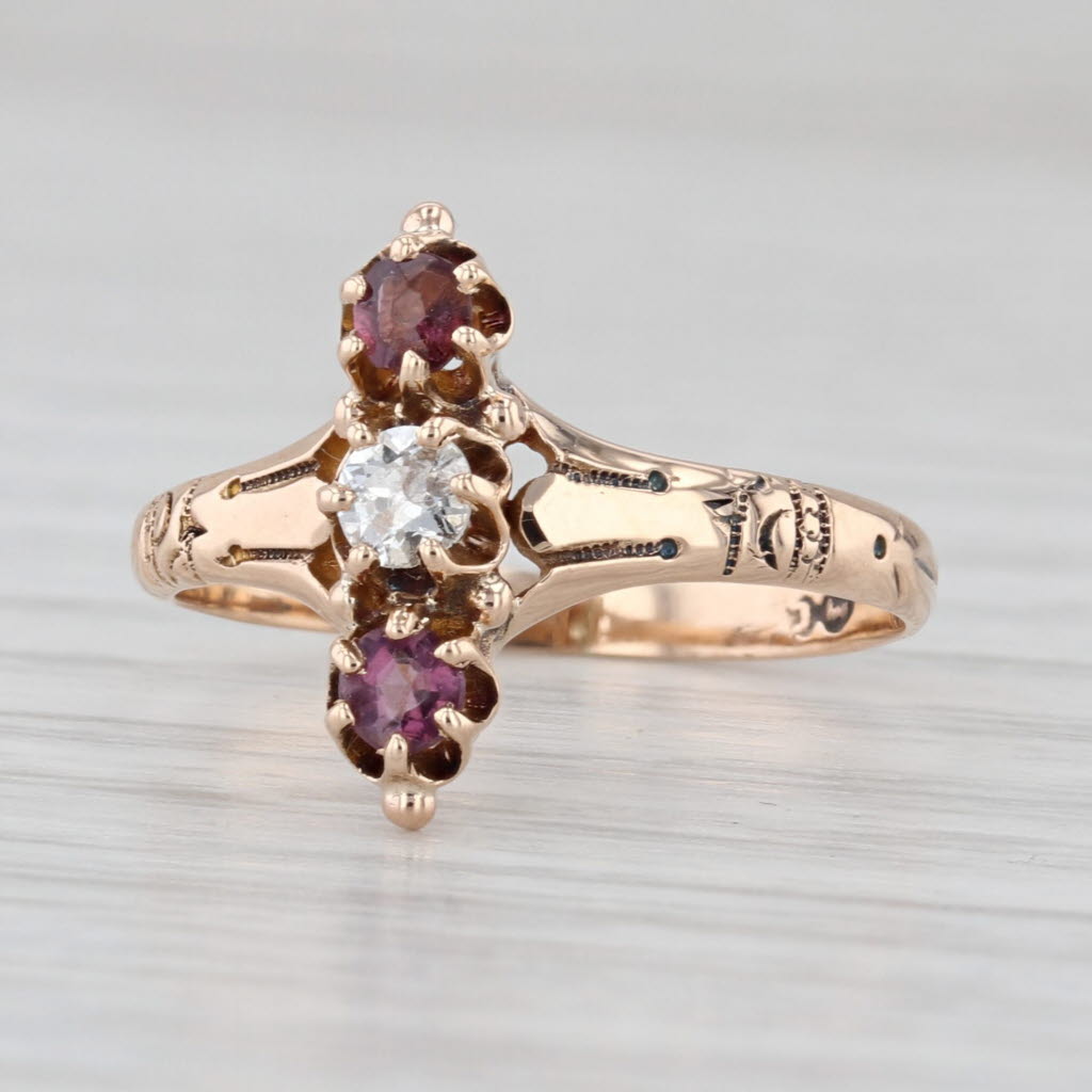 Victorian Garnet Diamond Ring 10k Yellow Gold Size 5.25 Antique
