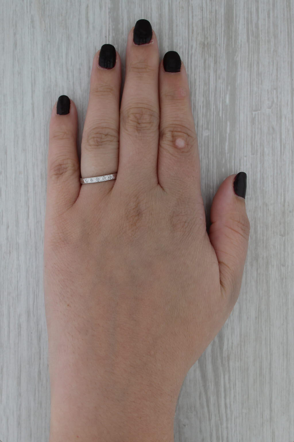 Diamond Art Deco Wheat Wedding Band 18k White Gold Size 6.75 Stackable Ring