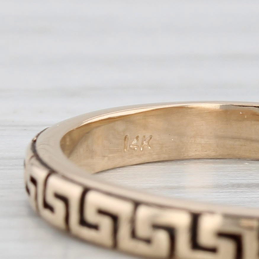 Light Gray Greek Key Pattern Ring 14k Yellow Gold Size 6.5 Stackable Band