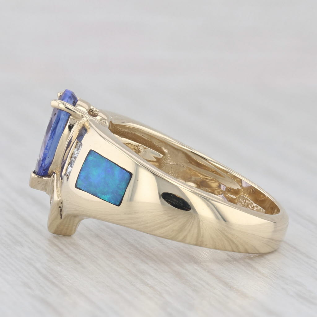 Light Gray 1.29ctw Tanzanite Diamond Opal Inlay Ring 14k Yellow Gold Size 7-7.25