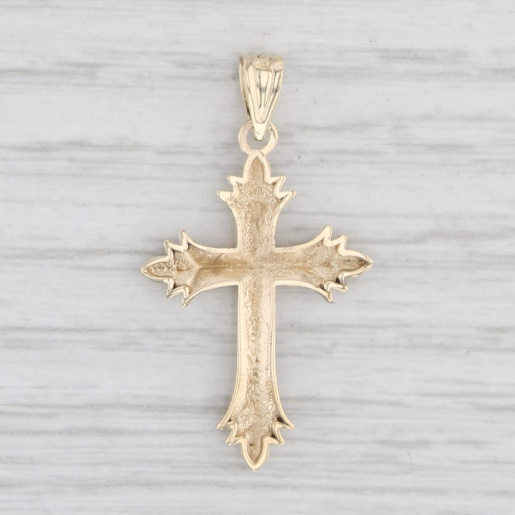 Light Gray Decorative Cross Pendant 14k Yellow Gold Small Drop religious Jewelry
