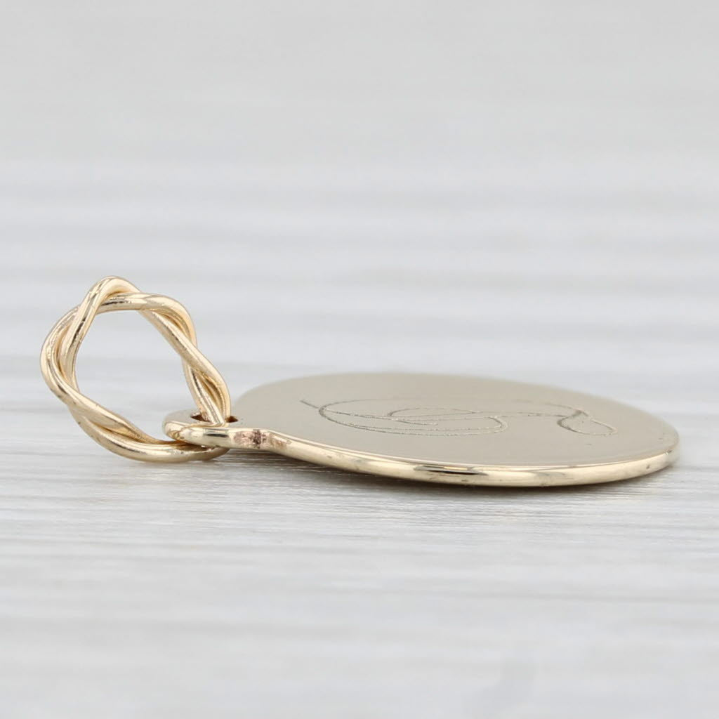 Light Gray Small Engraved Letter Initial "D" Charm 14k Yellow Gold Pendant