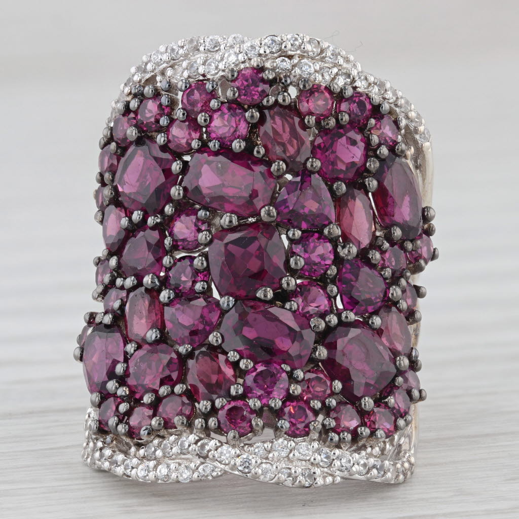 Light Gray 12 ctw Garnet Zircon Abstract Statement Sterling Cluster Ring Size 8