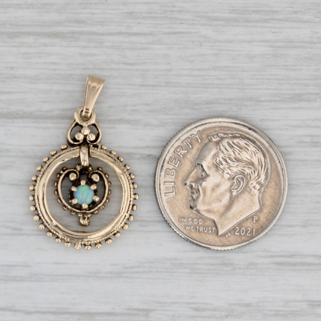 Gray Vintage Opal Pendant 14k Yellow Gold Small Drop
