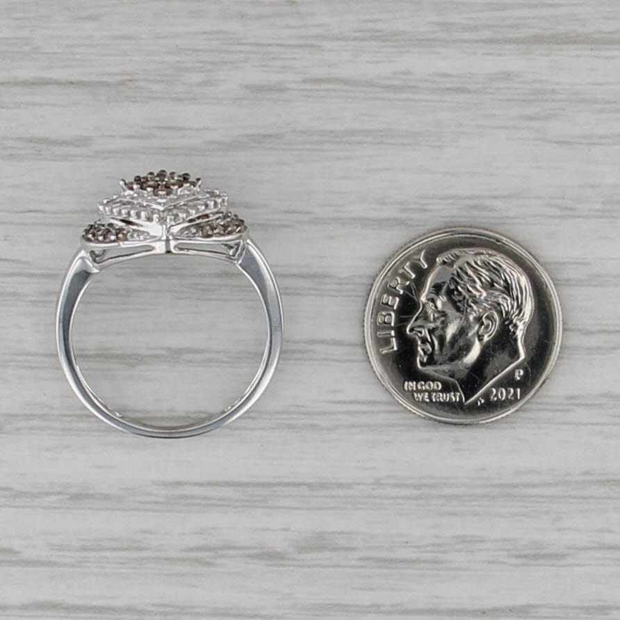 0.52ctw Champagne Diamond Cluster Halo Ring 10k White Gold Engagement Size 7