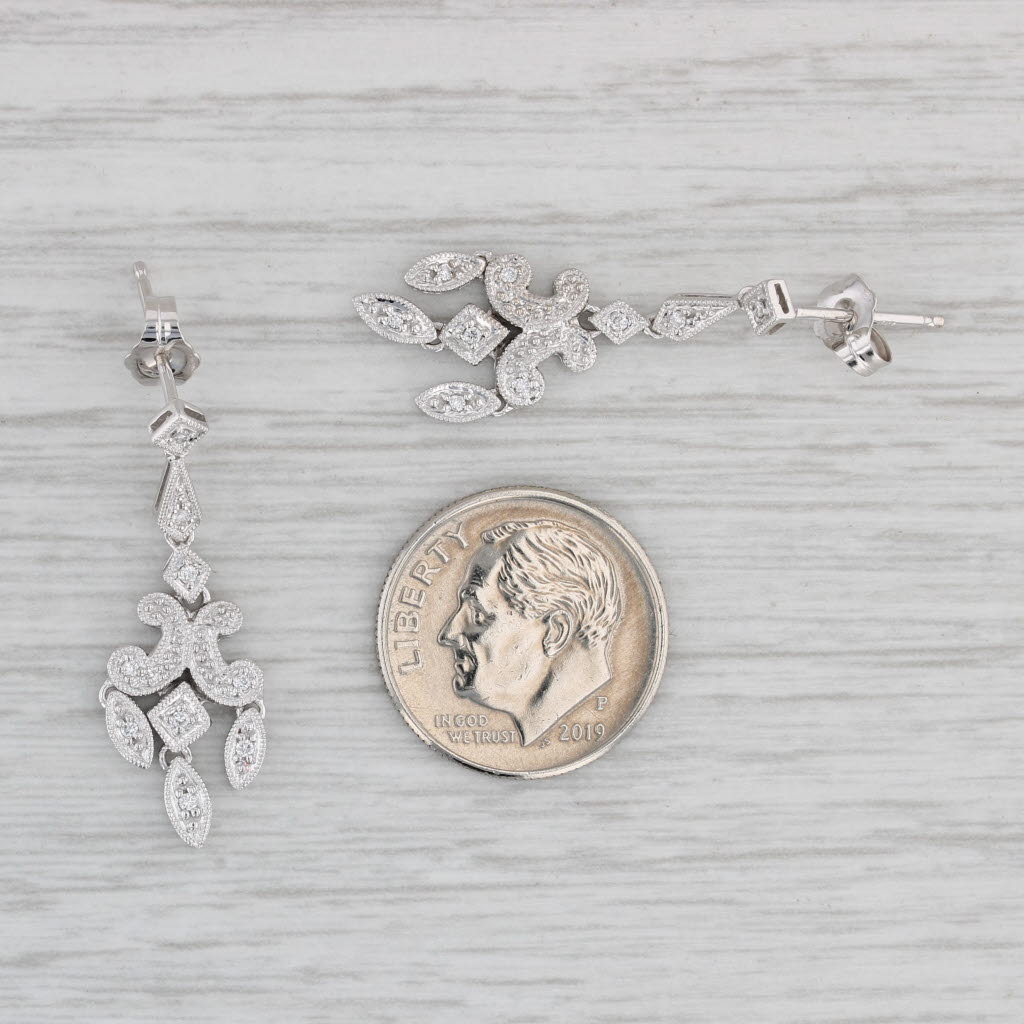 Gray Diamond Dangle Earrings 14k White Gold Chandelier