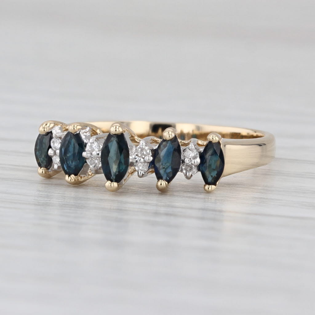 0.80ctw Blue Sapphire Diamond Ring 14k Yellow Gold Stackable Tiered Rooftop