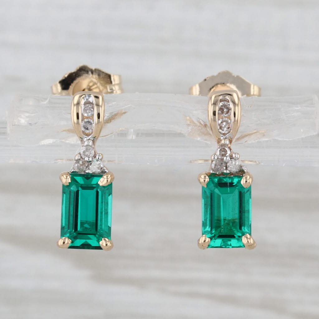 1.14ctw Lab Created Emerald Diamond Drop Earrings 14k Yellow Gold