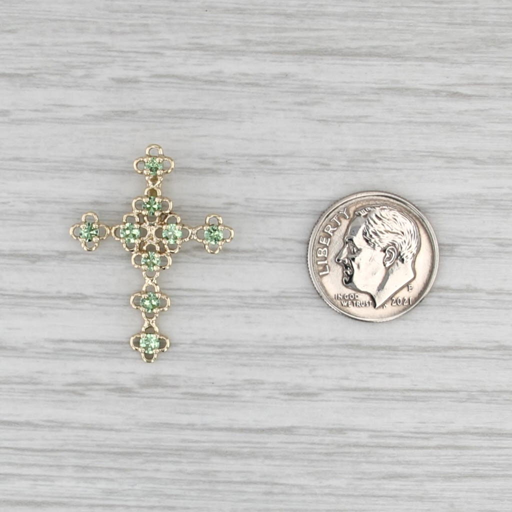 0.27ctw Mint Garnet Floral Cross Pendant 10k Yellow Gold