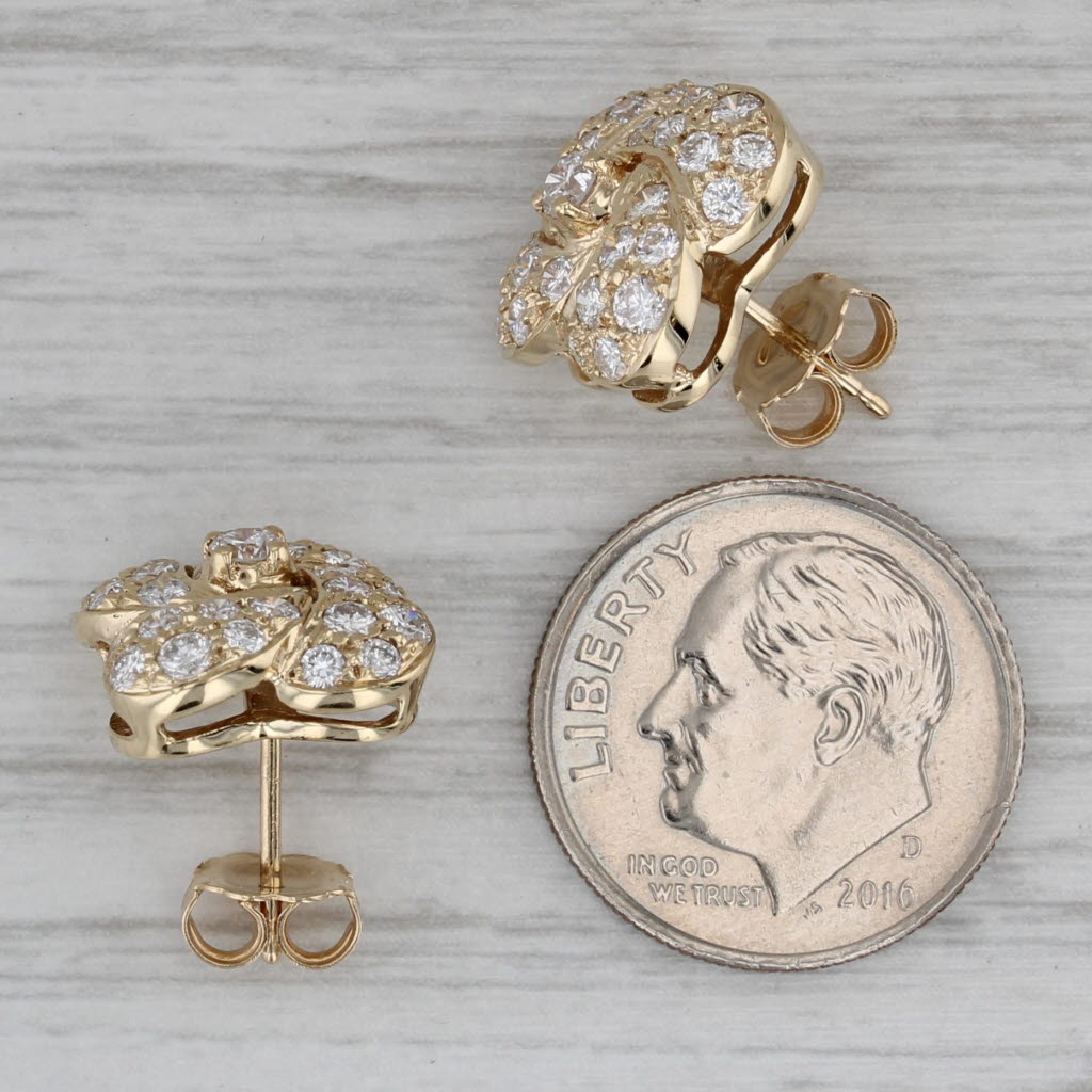 Dark Gray 1.24ctw Diamond Swirl Flower Stud Earrings 14k Yellow Gold