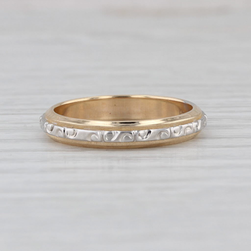 Vintage Ornate Etched Wedding Band 14k White Yellow Gold Stackable Ring Size 7
