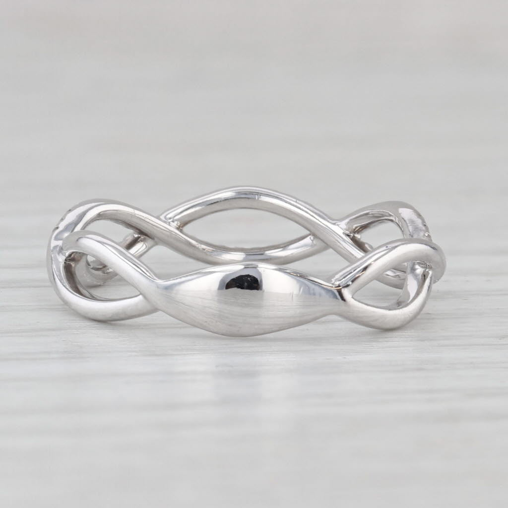 Light Gray 0.13ctw Diamond Woven Band 14k White Gold Size 6.25-6.5 Stackable Wedding Ring