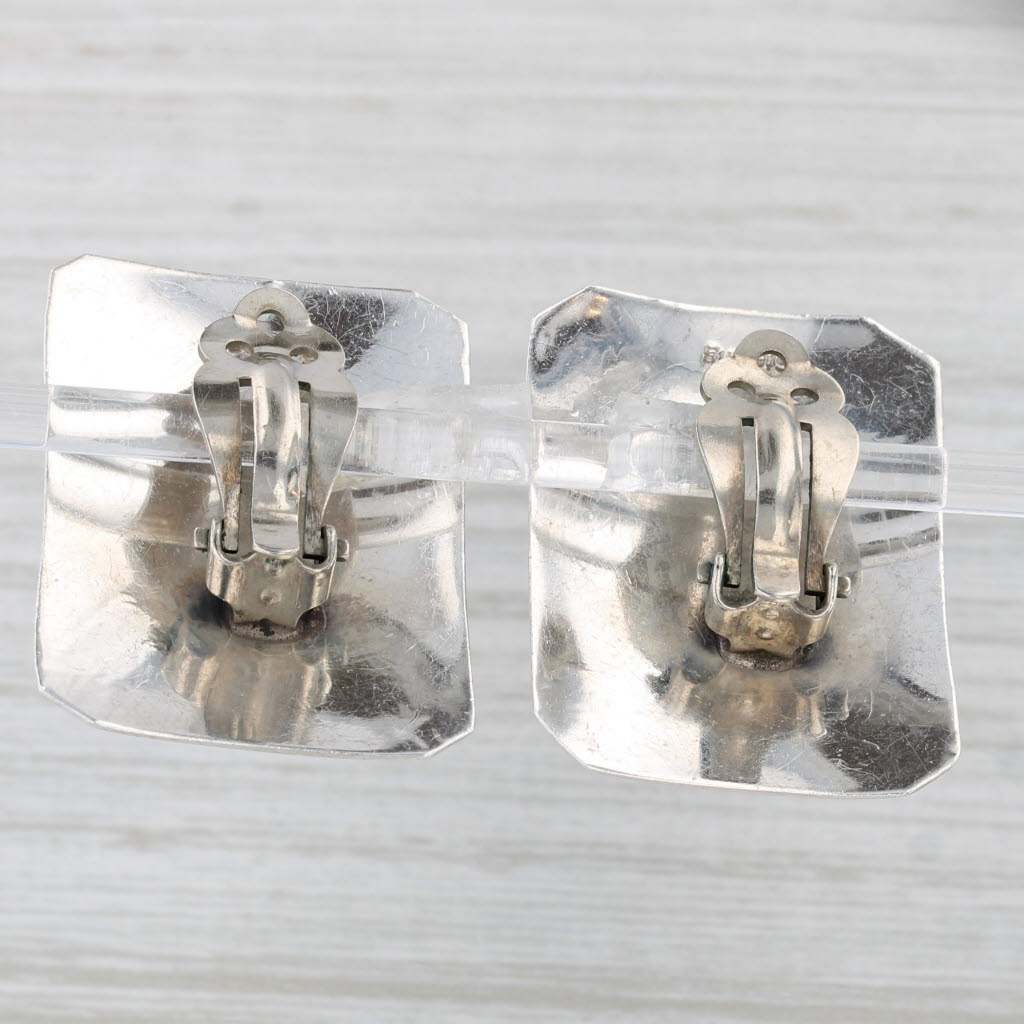 Light Gray Southwestern Vintage Resin Mosaic Earrings Sterling Silver Large Clip Ons