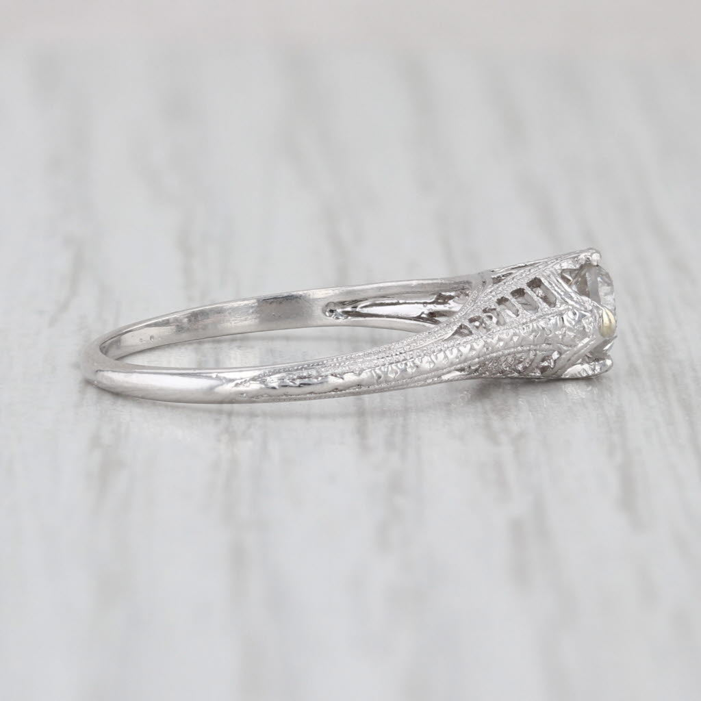 Art Deco Old European Cut Diamond Solitaire Engagement Ring Platinum Filigree