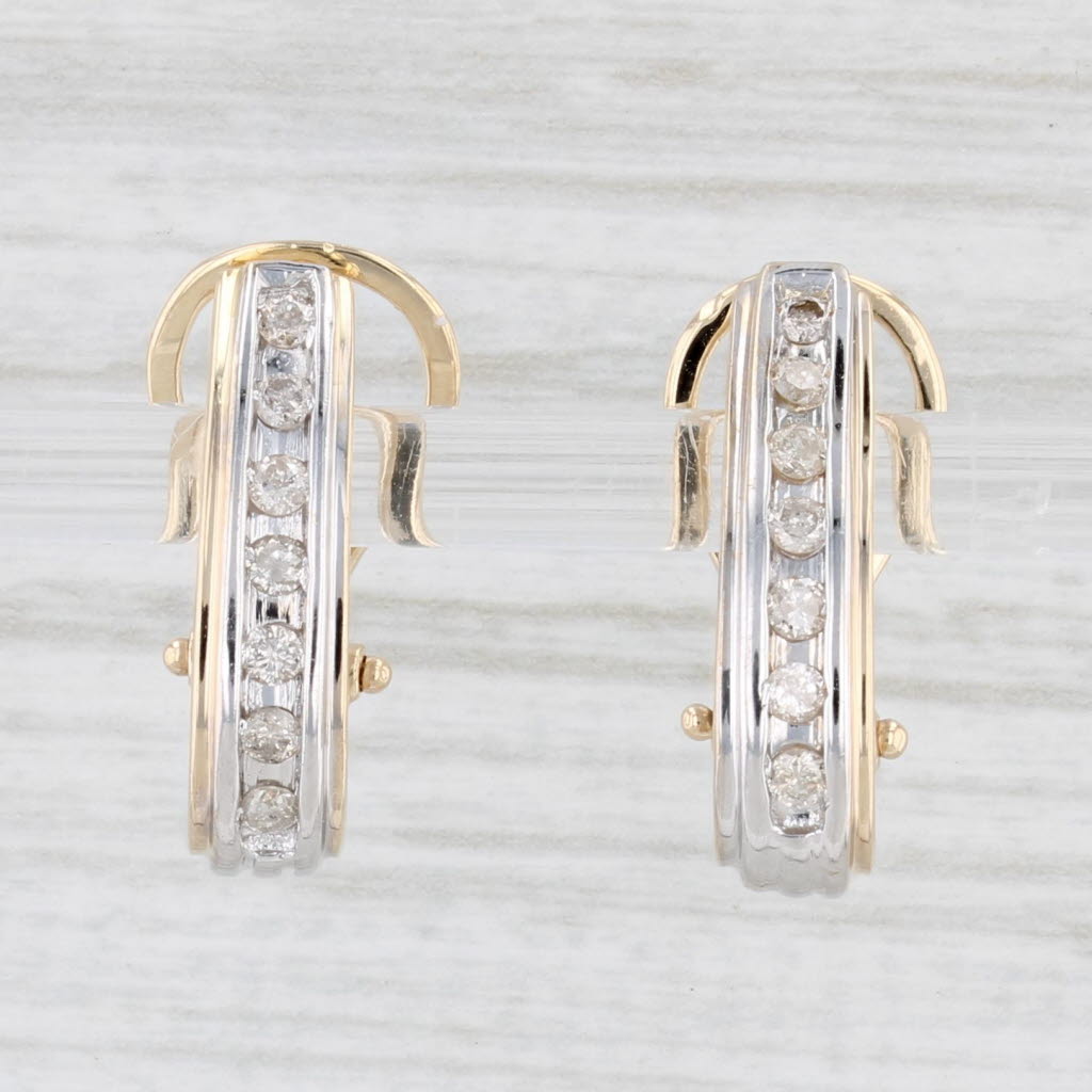 Light Gray 0.20ctw Diamond J-Hook Earrings 10k Yellow Gold Omega Backs Pierced Drops