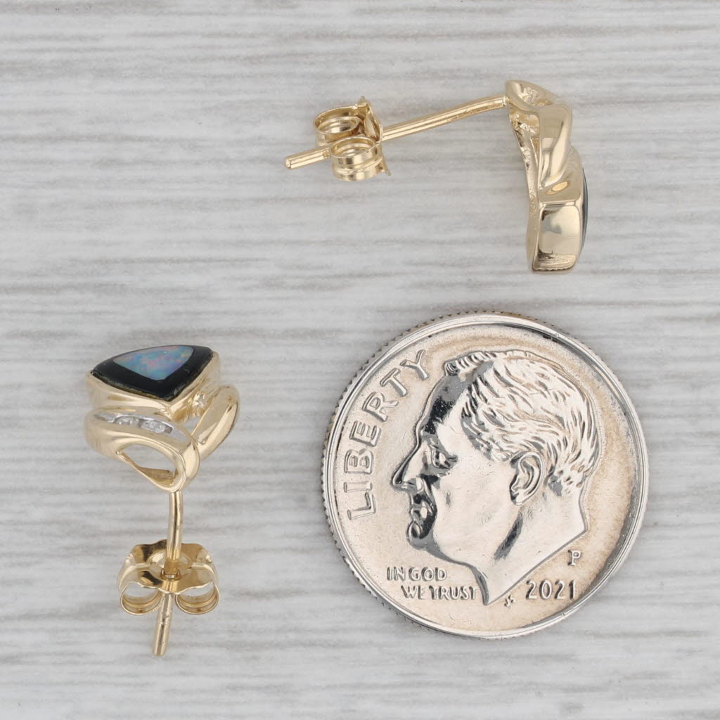 Gray Opal Diamond Stud Earrings 14k Yellow Gold