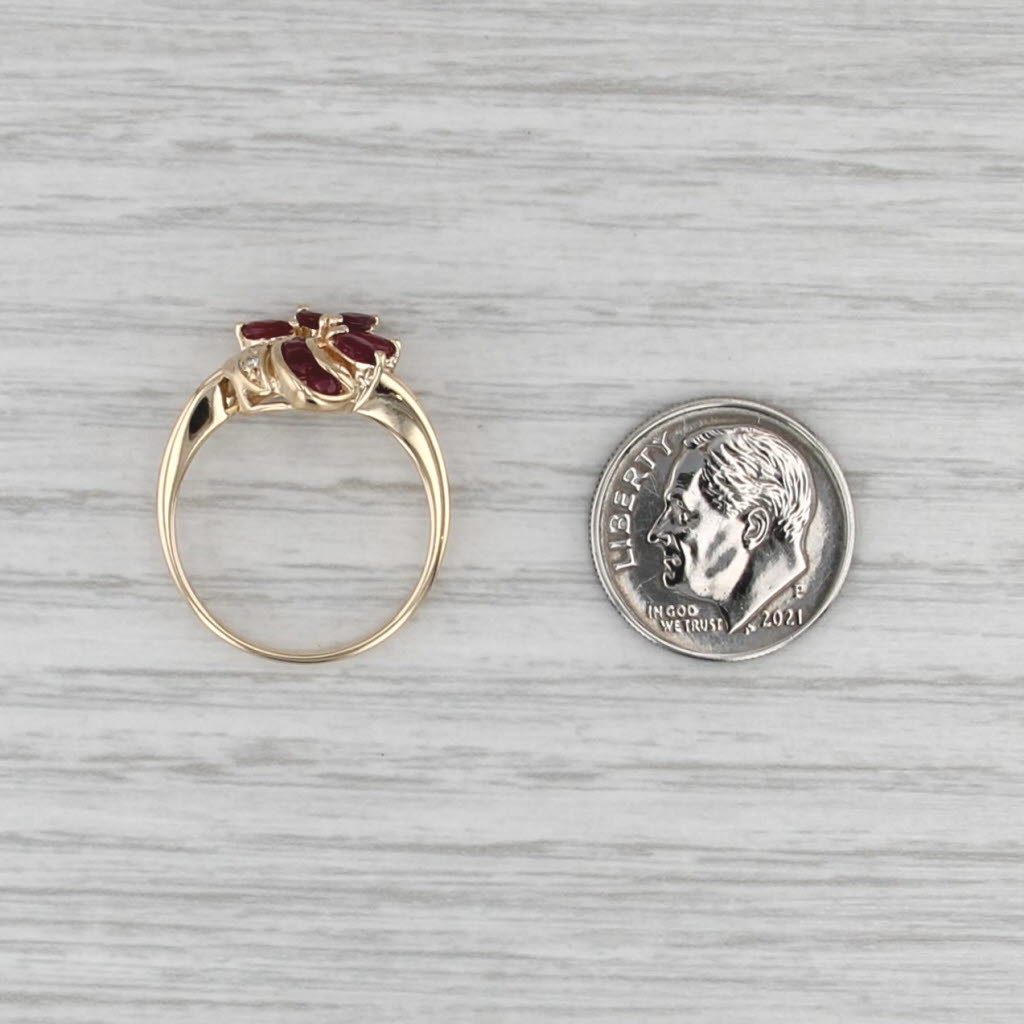 0.63ctw Ruby Diamond Flower Ring 14k Yellow Gold Size 6.75