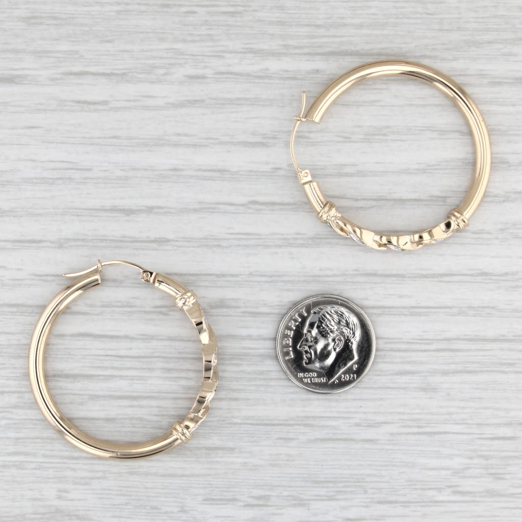 Diamond Accented Twist Hoop Earrings 10k Yellow Gold Snap Top Round Hoops